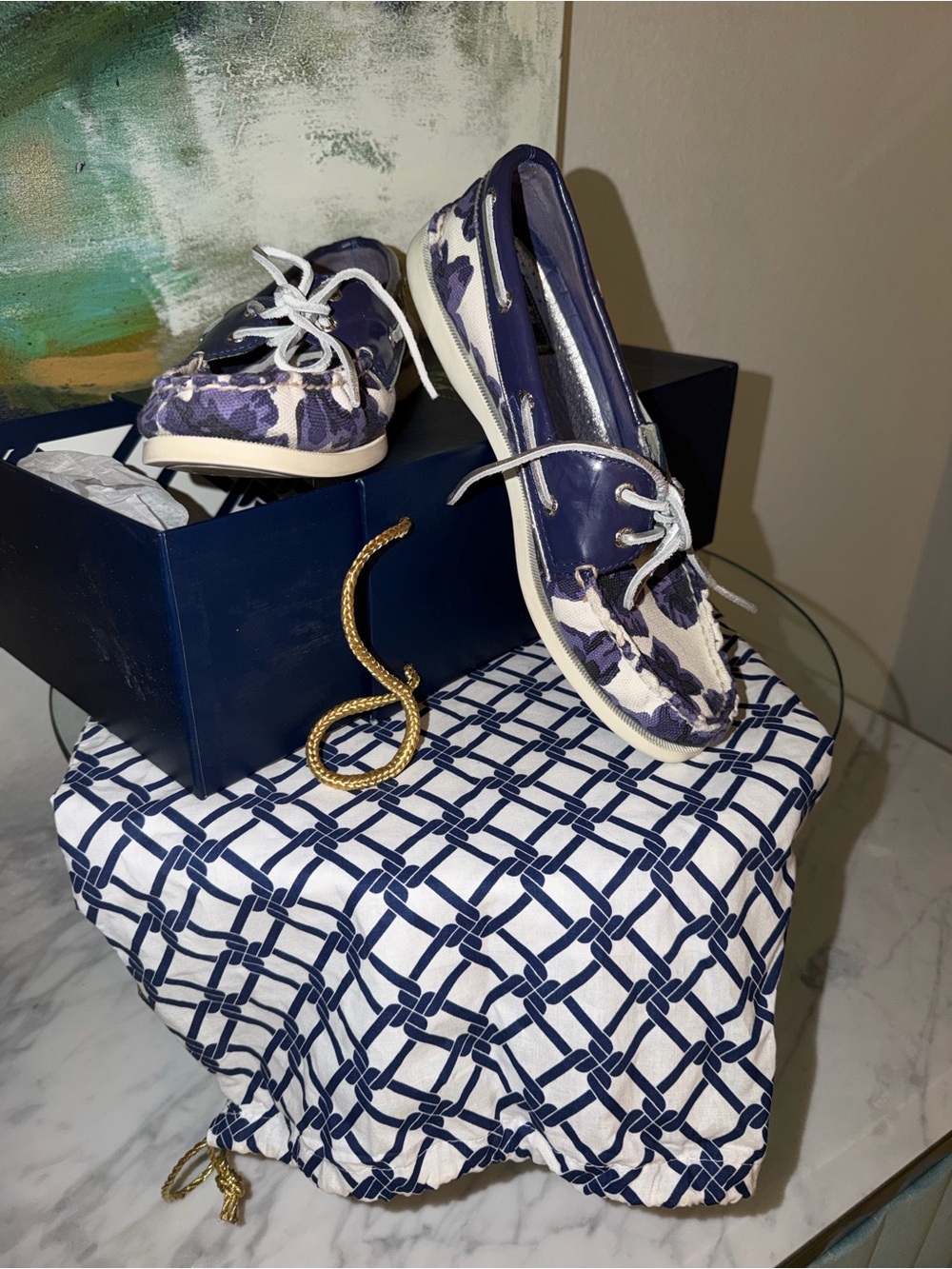 Milly for Sperry Top-Sider A/O 2-Eye Purple/Blue Floral Boat Shoes 9M